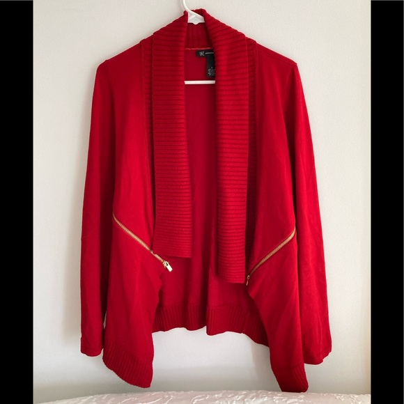 INC International Concepts Sweaters - INC Red Cardigan with Gold Zipper Detail